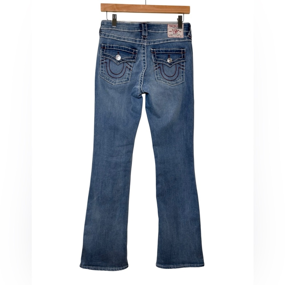 VTG Y2K True‎ Religion Becca Big T Flap Bootcut Jeans Sz 27 Mid Rise